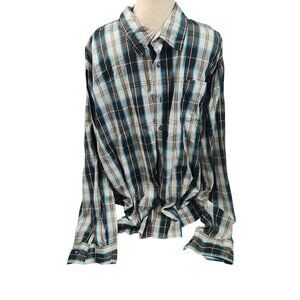 Wrangler Mens 2XL Long Sleeve Plaid Button-Up Shirt Blue Black